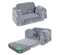 MeMoreCool - Divano pieghevole per bambini 2 in 1 con posizione nanna, divano per giochi di fantasia, un emozionante parco giochi per la stanza dei bambini, grigio/stelle