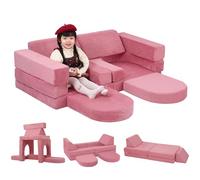 MeMoreCool Fancy - Divano da gioco per bambini in corda, 10 pezzi, modulare per la stanza dei giochi, gruppo di seggiolini trasformabili, in gommapiuma, per cameretta dei bambini, colore: Rosa