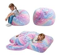 MeMoreCool Poltrona a sacco per bambini che si trasforma in un letto a sacco, poltrona a sacco per bambini per la lettura di ragazze e ragazzi, divano per bambini pigri con imbottitura, 75 x 75 x 47