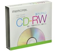 Memorex 32020022409 8x-12x CD-RW Media (confezione da 5 con custodie sottili Jewel)