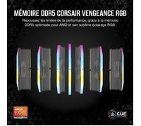 Memoria RAM - CORSAIR - Vengeance RGB DDR5 RAM 64GB (2x32GB) 6000MHz CL30 Compatible con AMD Expo iCUE - Gris (CMH64GX5M2B6000Z30)