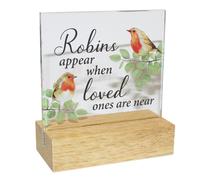 Memorial Bicchiere Placca Su Un di Legno Base - Pettirosso Appear Quando Cari