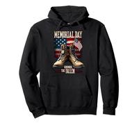 Memorial Day Boots on USA Flag Remember the Fallen Felpa con Cappuccio