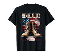 Memorial Day Boots on USA Flag Remember the Fallen Maglietta