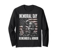 Memorial Day Remember And Honor Patriotic US Flag Maglia a Manica