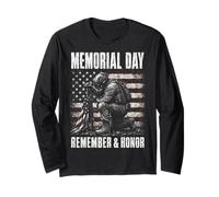Memorial Day Remember And Honor Patriotic US Flag Maglia a Manica