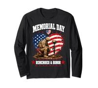 Memorial Day Remember Honor Fallen Soldier Patriotic America Maglia a Manica