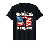 Memorial Day Remember & Honor Saluting Soldier Bandiera americana Maglietta