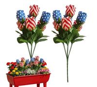 Memorial Flowers For Graves, Weather Resistant Artificial Bouquet, Patriotic Grave Decoration Arrangement, Outdoor Memorial Flowers With Stable Stem Design For Yard Backyard Holiday Gathering Use