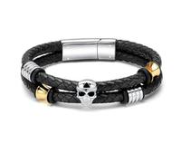 memorial jewelry Braccialetto con urna per ceneri con teschio, gioielli per cremazione, in acciaio inox, corda in pelle intrecciata, per uomini e donne, 20cm/7.87in, Acciaio inossidabile, Nessuna