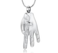 memorial jewelry Ciondolo per ceneri di cremazione - Collana con ciondolo a forma di segno della mano OK, con mini urna commemorativa per ceneri di cremazione, ciondolo per la persona amata, Acciaio