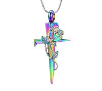 memorial jewelry Collana con ciondolo a forma di croce per ceneri con rose, unisex, in acciaio inox, con medaglione porta ceneri, Acciaio inossidabile, Nessuna pietra preziosa