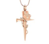 memorial jewelry Collana con ciondolo a forma di croce per ceneri con rose, unisex, in acciaio inox, con medaglione porta ceneri, Acciaio inossidabile, Nessuna pietra preziosa