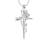 memorial jewelry Collana con ciondolo a forma di croce per ceneri con rose, unisex, in acciaio inox, con medaglione porta ceneri, Acciaio inossidabile, Nessuna pietra preziosa