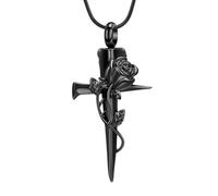 memorial jewelry Collana con ciondolo a forma di croce per ceneri con rose, unisex, in acciaio inox, con medaglione porta ceneri, Acciaio inossidabile, Nessuna pietra preziosa