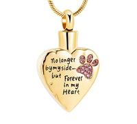 memorial jewelry Collana con medaglione intagliato "No longer by my side,but Forever in My Heart", urna funeraria per cani e gatti, Metallo, Acciaio inossidabile
