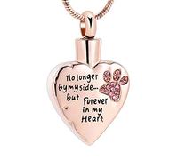memorial jewelry Collana con medaglione intagliato "No longer by my side,but Forever in My Heart", urna funeraria per cani e gatti, Metallo, Acciaio inossidabile