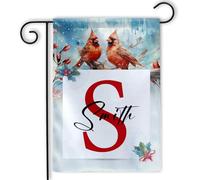 Memorial Red Cardinal Bird Custom Initial Name Cardinal Welcome Bandiera Da Giardino 30X45Cm Striscione Divertenti Colorato Bandiera Di Benvenuto Per Festival Soggiorno Prato