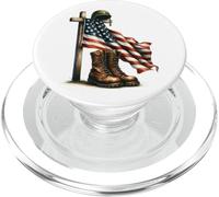 Memoriale patriottico della bandiera americana e degli stivali militari PopSockets PopGrip per MagSafe