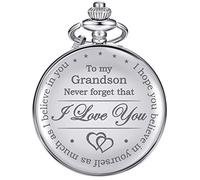 Memory Gift to My Grandson Pocket Watch, I Love You to Grandson Gift from Grandpa Grandma, argento, Moderno