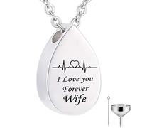 Memory Necklace, Necklace for Teenager Stainless Steel Rolo Teardrop Pendant Electrocardiogram & Engraved I Love You Forever...