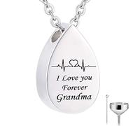 Memory Necklace, Necklace for Teenager Stainless Steel Rolo Teardrop Pendant Electrocardiogram & Engraved I Love You Forever...
