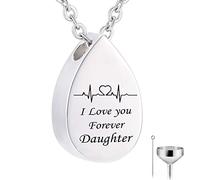 Memory Necklace, Necklace for Teenager Stainless Steel Rolo Teardrop Pendant Electrocardiogram & Engraved I Love You Forever...