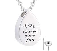 Memory Necklace, Necklace for Teenager Stainless Steel Rolo Teardrop Pendant Electrocardiogram & Engraved I Love You Forever...