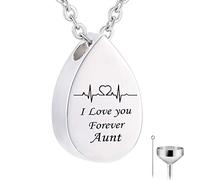 Memory Necklace, Necklace for Teenager Stainless Steel Rolo Teardrop Pendant Electrocardiogram & Engraved I Love You Forever...