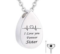 Memory Necklace, Necklace for Teenager Stainless Steel Rolo Teardrop Pendant Electrocardiogram & Engraved I Love You Forever...
