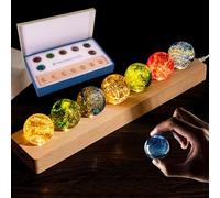 Memory sphere,cracked ice,7 Core Memories crystal ball with LED,Colorful Glass Crystal Ice Cracked Ball Lamp with Wooden Base,40mm/1.5in Sphere USB Table Meditation Gemstone Lights(Light color)