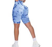 Memoryee Pantaloncini Sportivi Donna Push Up Booty Shorts Fitness Vita Alta Elastici Collant Leggins Palestra Yoga Leggings Corti/B-Tie Dye Light Blue/M