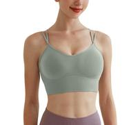Memoryee Reggiseni Sportivi Donna Imbottiti Incrociati sul Retro con Spalline Non cablate Push Up Gilet Crop Top a Medio Impatto per la Corsa Yoga Danza Verde S