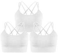 Memoryee Reggiseni Sportivi Donna Imbottiti Incrociati sul Retro con Spalline Non cablate Push Up Gilet Crop Top a Medio Impatto per la Corsa Yoga Danza Bianco*3 L