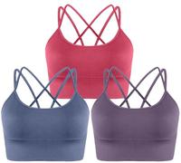 Memoryee Reggiseni Sportivi Donna Imbottiti Incrociati sul Retro con Spalline Non cablate Push Up Gilet Crop Top a Medio Impatto per la Corsa Yoga Danza Multicolor3 XL