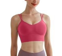 Memoryee Reggiseni Sportivi Donna Imbottiti Incrociati sul Retro con Spalline Non cablate Push Up Gilet Crop Top a Medio Impatto per la Corsa Yoga Danza Rosso XL
