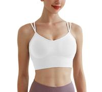 Memoryee Reggiseni Sportivi Donna Imbottiti Incrociati sul Retro con Spalline Non cablate Push Up Gilet Crop Top a Medio Impatto per la Corsa Yoga Danza Bianco XL