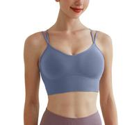 Memoryee Reggiseni Sportivi Donna Imbottiti Incrociati sul Retro con Spalline Non cablate Push Up Gilet Crop Top a Medio Impatto per la Corsa Yoga Danza Blu L