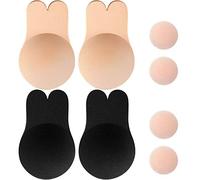 Memoryee Reggiseno Coniglio Invisibile in Silicone Adesivo Push Donna Riutilizzabile Coppa del Reggiseno rialzata Copertura del capezzolo/Beige+Black-2Pair/XXL(F/G Cup)