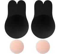 Memoryee Reggiseno Coniglio Invisibile in Silicone Adesivo Push Donna Riutilizzabile Coppa del Reggiseno rialzata Copertura del capezzolo/Black-1Pair/M(A/B Cup)