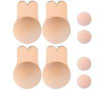 Memoryee Reggiseno Coniglio Invisibile in Silicone Adesivo Push Donna Riutilizzabile Coppa del Reggiseno rialzata Copertura del capezzolo/Beige-2Pair/L(C/D Cup)