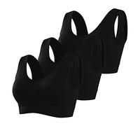 Memoryee Reggiseno Sportivo Donna Imbottito Sostegno Forte Elasticizzato Taglie Forti Senza Ferretto Push Up per Yoga Vogatore Golf Palestra Fitness Corsa 3 Pezzi Nero*3 6XL
