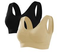 Memoryee Reggiseno Sportivo Donna Imbottito Sostegno Forte Elasticizzato Taglie Forti Senza Ferretto Push Up per Yoga Vogatore Golf Palestra Fitness Corsa 2 Pezzi Nero+Beige 6XL