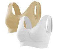 Memoryee Reggiseno Sportivo Donna Imbottito Sostegno Forte Elasticizzato Taglie Forti Senza Ferretto Push Up per Yoga Vogatore Golf Palestra Fitness Corsa 2 Pezzi Bianco+Beige 6XL