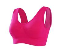 Memoryee Reggiseno Sportivo Donna Imbottito Sostegno Forte Elasticizzato Taglie Forti Senza Ferretto Push Up per Yoga Vogatore Golf Palestra Fitness Corsa 1 Pezzi Rosso Rosa 6XL
