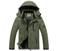 Memoryee Uomo Sci Giacca Pile Fodera Antivento Cappotto Invernale all'aperto Caldi con Cappuccio Staccabile Giacche/Dark Green/XL