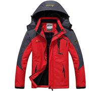 Memoryee Uomo Sci Giacca Pile Fodera Antivento Cappotto Invernale all'aperto Caldi con Cappuccio Staccabile Giacche/Red/S