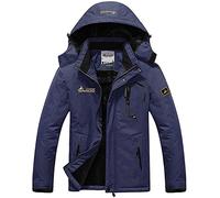 Memoryee Uomo Sci Giacca Pile Fodera Antivento Cappotto Invernale all'aperto Caldi con Cappuccio Staccabile Giacche/Navy blue/L