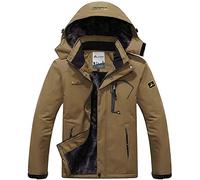 Memoryee Uomo Sci Giacca Pile Fodera Antivento Cappotto Invernale all'aperto Caldi con Cappuccio Staccabile Giacche/Brown/M
