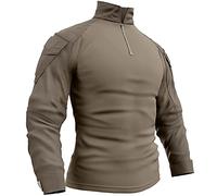 Memoryee Uomo Tattica Militare Camicia Maniche Lunghe Combattimento T-Shirt Camo Slim Fit con Cerniera Tasche 1/4/Khaki/L